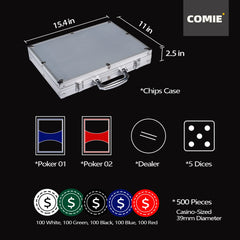Comie 11.5g casino-quality chips offer a substantial, authentic feel during play.