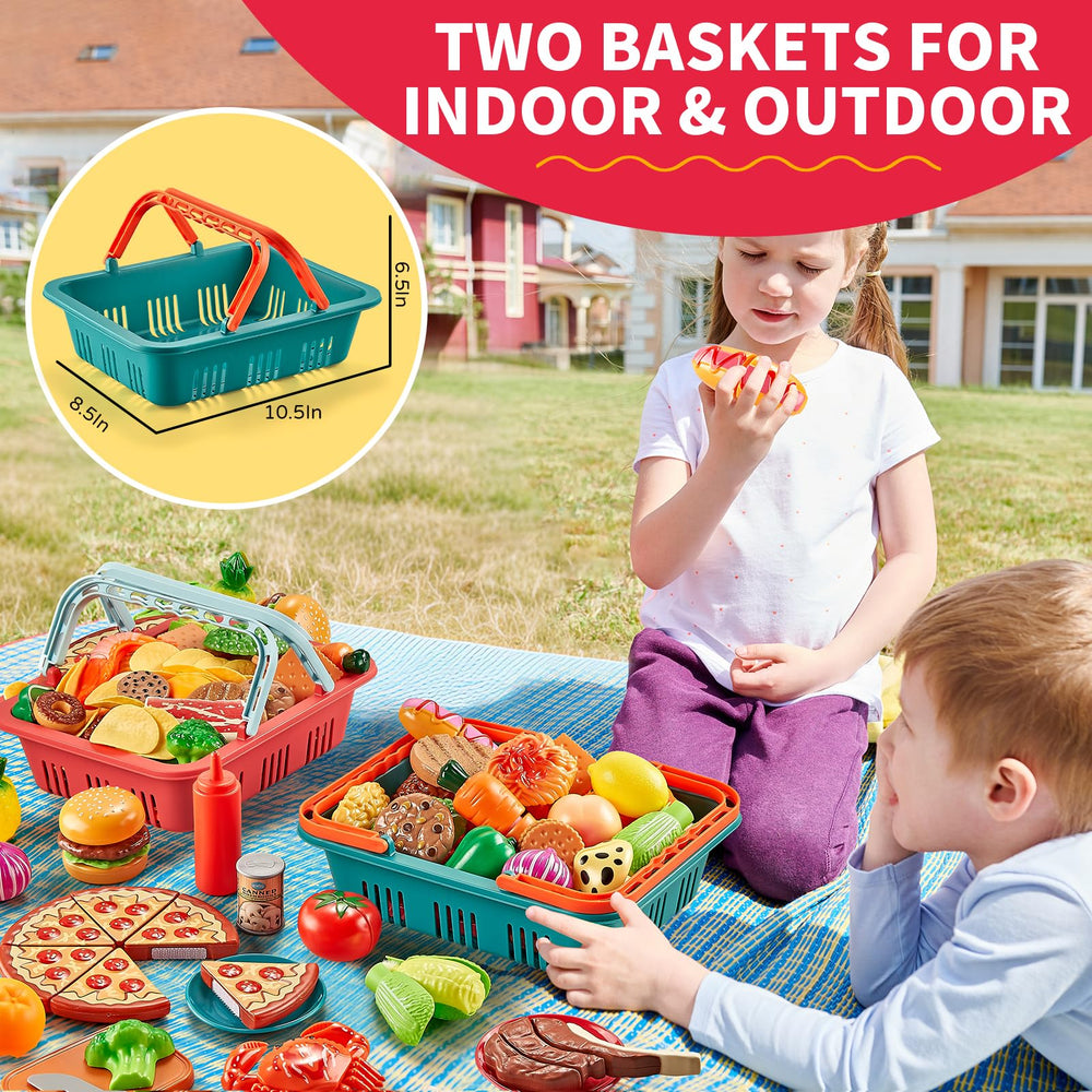 Colorful fruits, vegetables, seafood, and desserts for sensory exploration