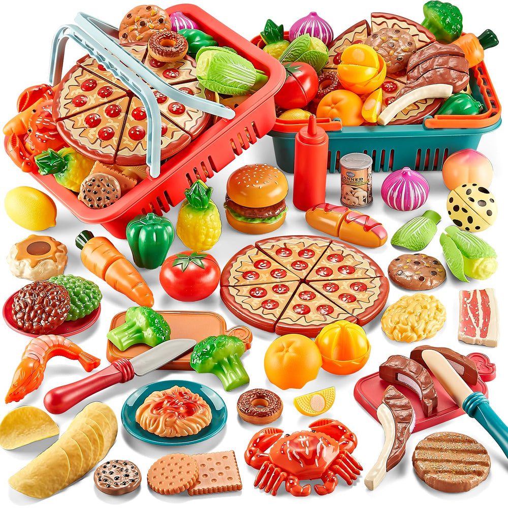 Comirth Play Food 80pc set with pretend foods for imaginative cooking and role play