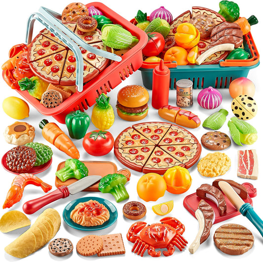 Comirth Play Food 80pc set with pretend foods for imaginative cooking and role play