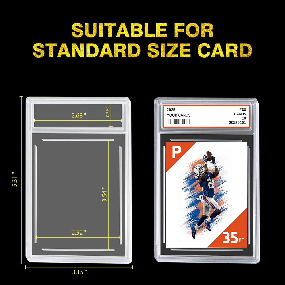 Comnge graded card slab header slot highlights label positioning for easy sorting