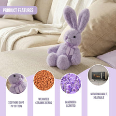 Comnonage Lavender Bunny Plush side view highlighting weighted design for hands-on comfort.