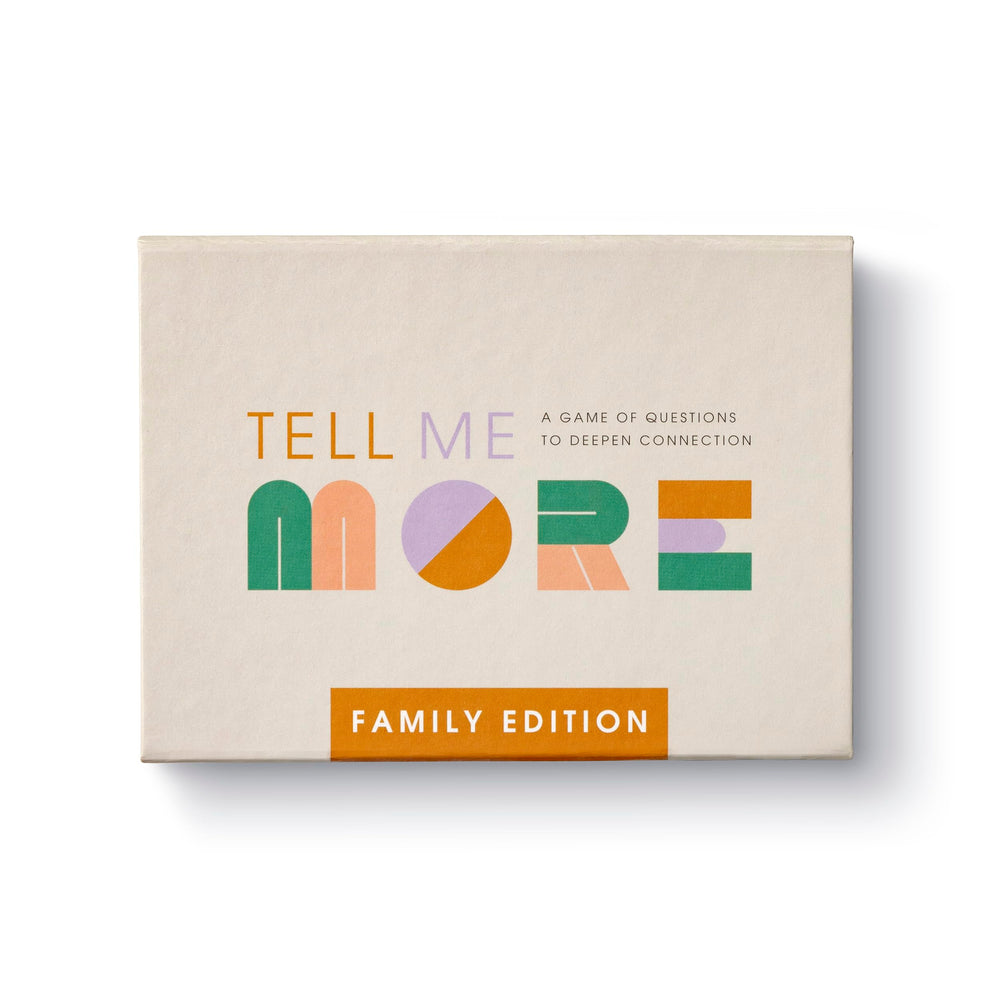 Compendium Tell Me More Family Edition box front, gifting-ready for warm family moments.