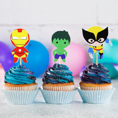 Confetti! cartoon superhero cupcake topper colorful design for themed birthday treats