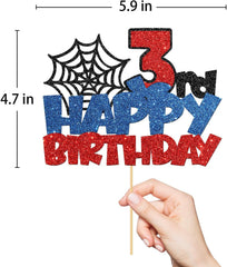 Confetti! superhero topper features web pattern detail for a dynamic dessert accent