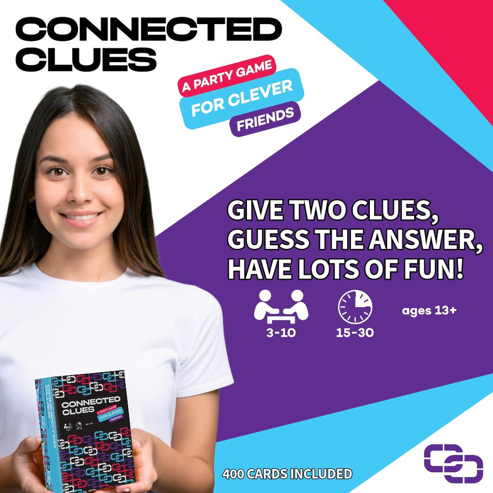 Connected Clues players at table enjoy inclusive social play for 3 to 10 friends.