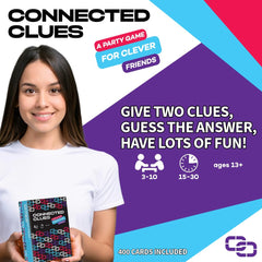 Connected Clues players at table enjoy inclusive social play for 3 to 10 friends.
