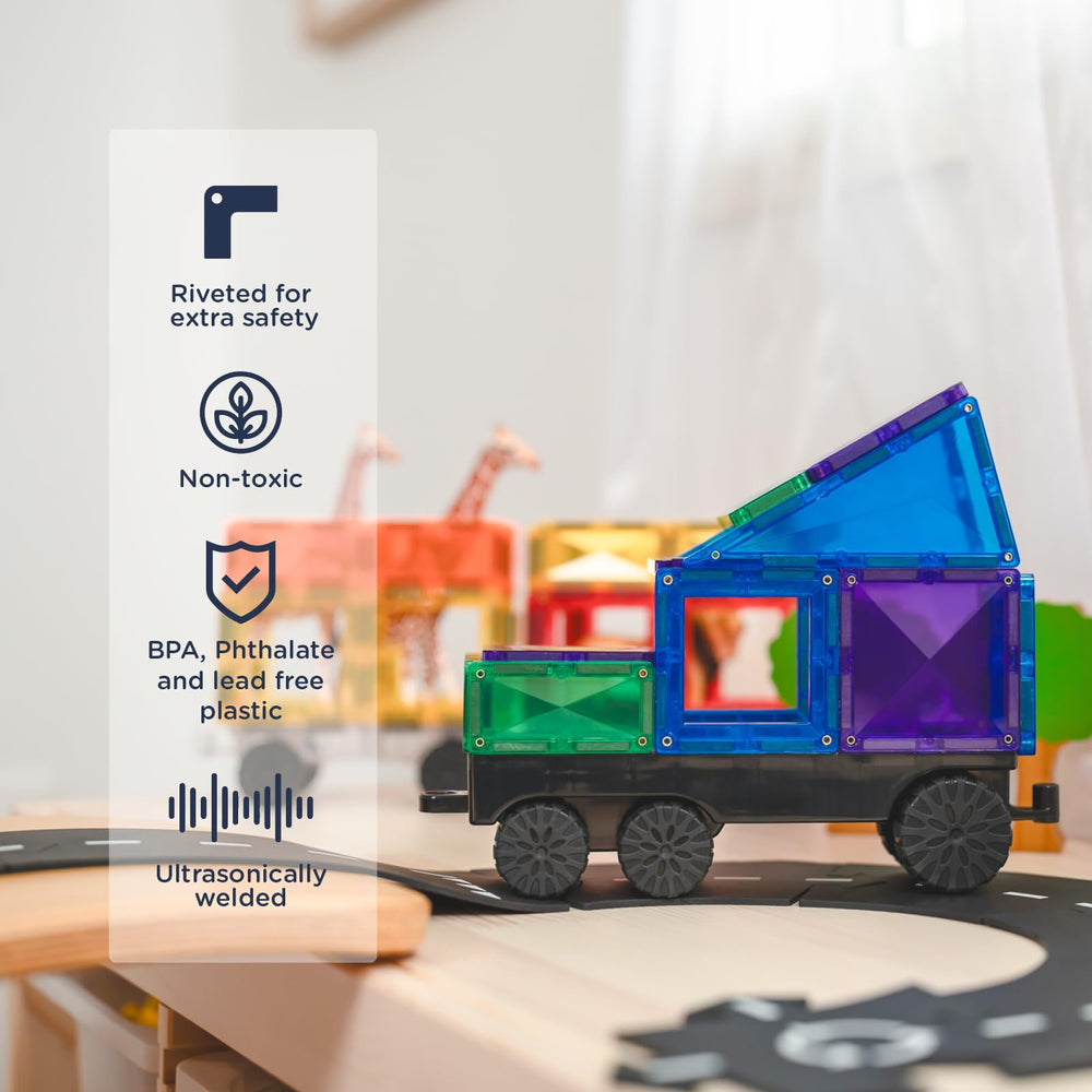 Connetix Rainbow Transport Pack equilateral triangles support balanced, colorful structures