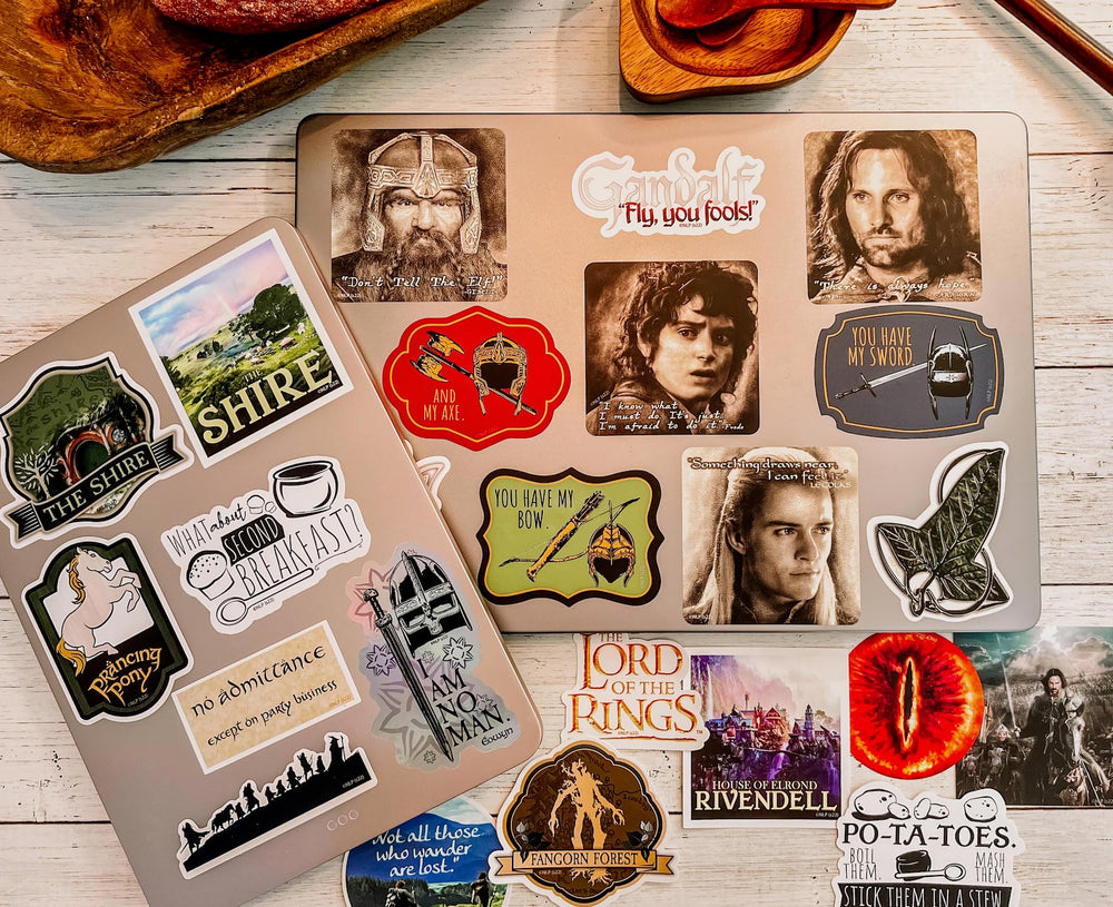 Conquest Journals LoTR stickers are waterproof and UV resistant for long-lasting display.