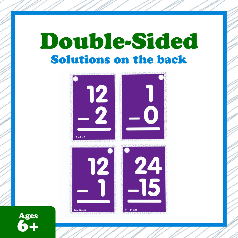 Continuum Learning Subtraction Flash Cards with 156 equations for varied drills.