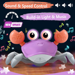 Control Future purple crab toy demonstrates obstacle avoidance for safe, exploratory crawling.