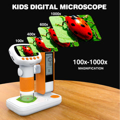 Coobest kid’s microscope includes expandable storage for saving discoveries.