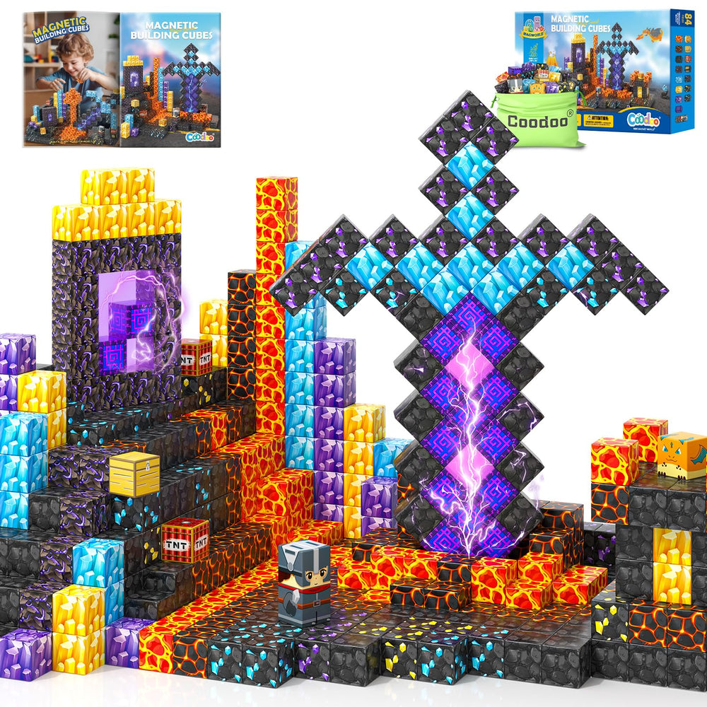 Coodoo magnetic blocks 84-piece set for imaginative sword and portal builds.