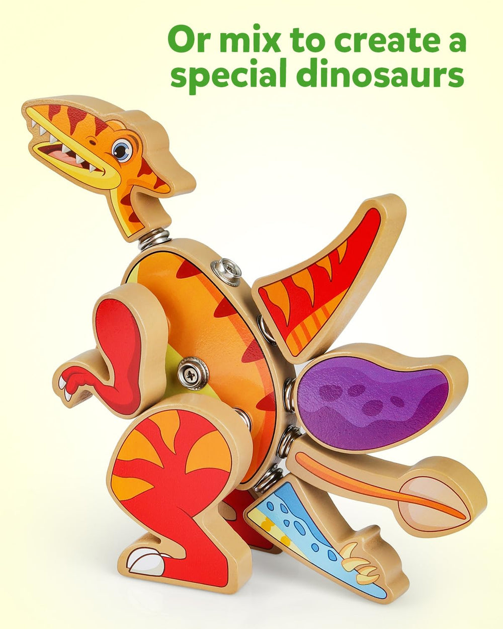 Coogam color-coded dinosaur parts enable kids to mix and match creatively