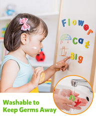 Coogam durable plastic letters withstand daily use while kids spell.