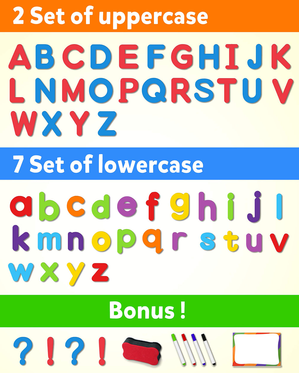 Coogam foam alphabet shows uppercase and lowercase letters for phonics learning.