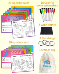 Coogam alphabet arrows card guides stroke order for neat handwriting.
