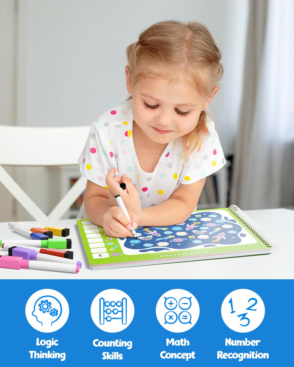 Coogam number tracing pages showing guided handwriting for counting and number formation.