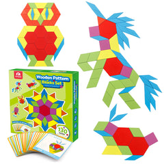 Coogam 130-piece pattern blocks set in bright colors for early geometry play
