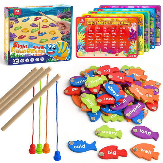 Coogam wooden sight words fishing game set with 220 fish boosts early literacy through play.