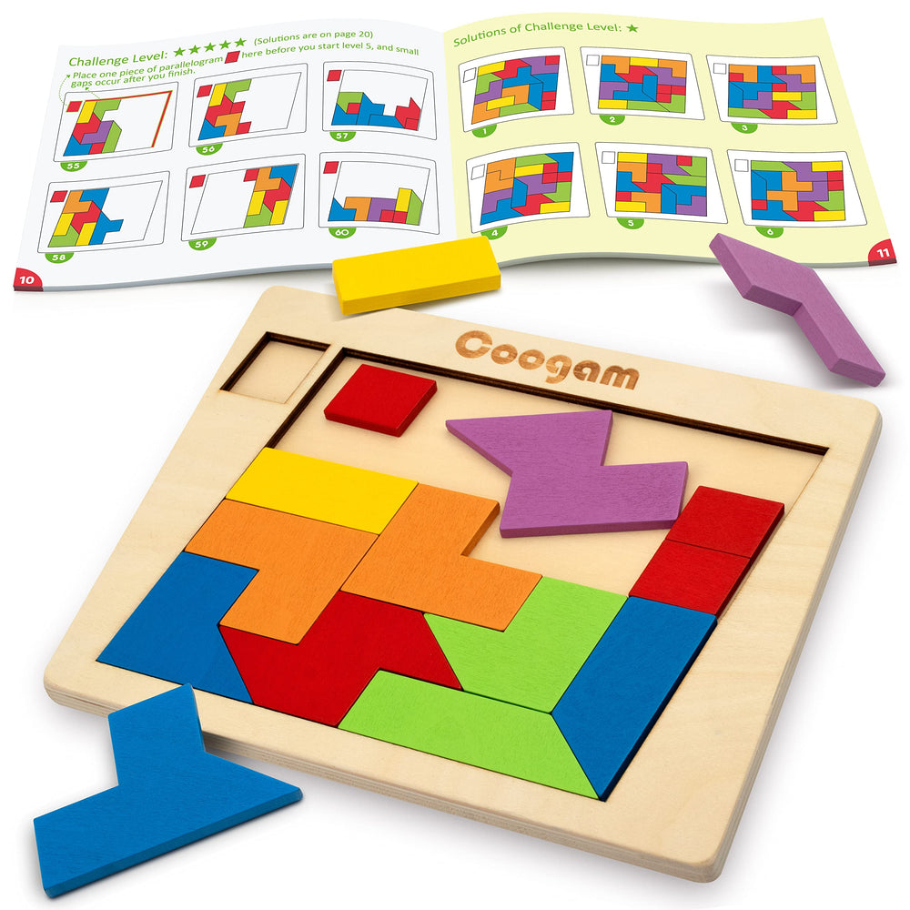 Coogam tangram puzzle blocks in a colorful box for geometry practice