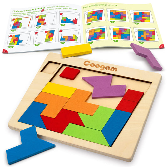 Coogam tangram puzzle blocks in a colorful box for geometry practice