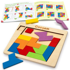 Coogam tangram puzzle blocks in a colorful box for geometry practice