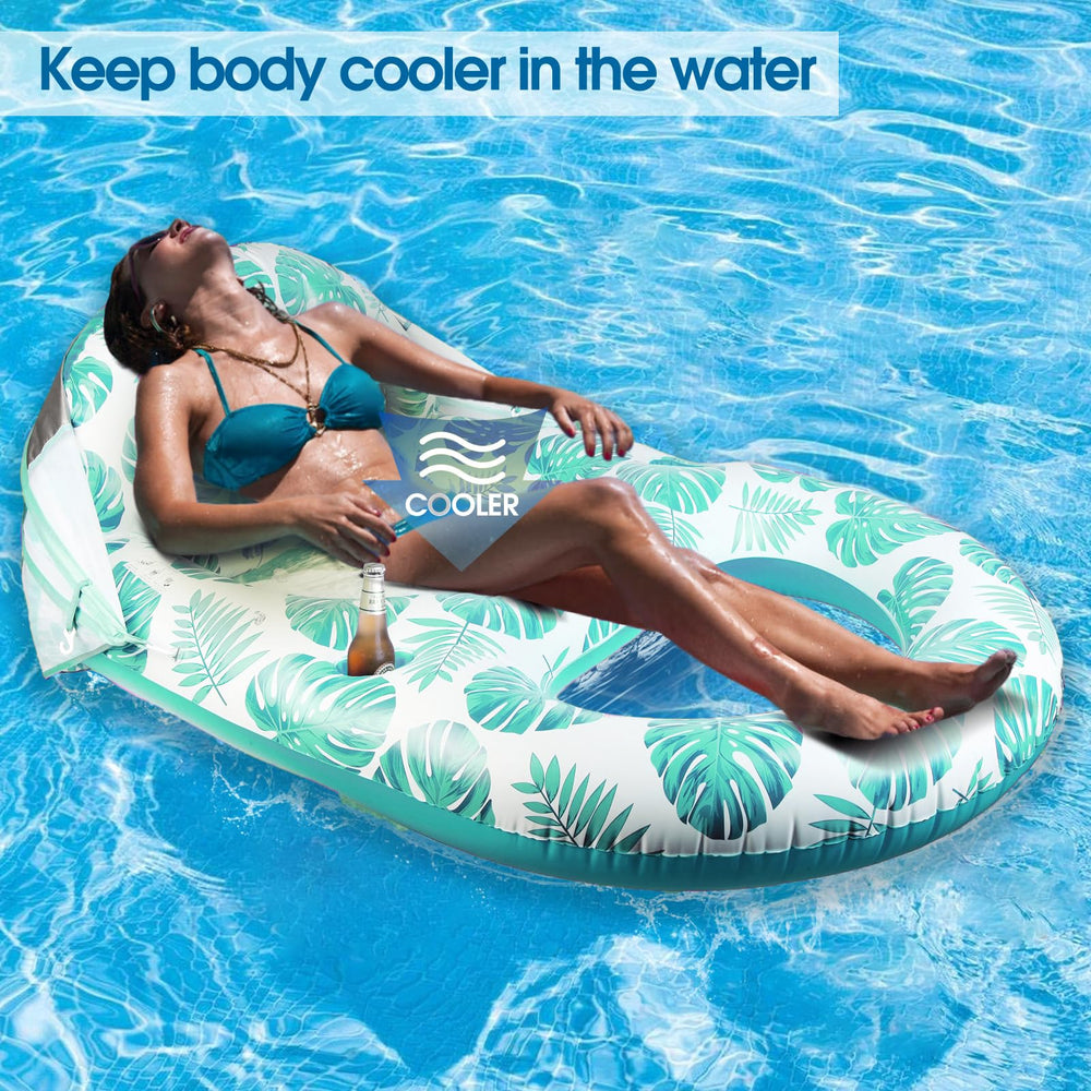 COOLCOOLDEE pool lounge float measures 55x43 inches for roomy seating.