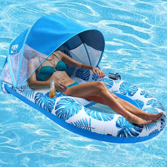 COOLCOOLDEE pool lounge float with canopy provides shade and comfort