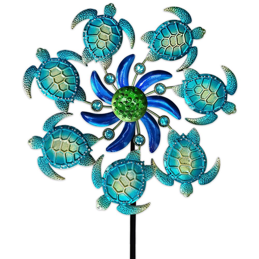 COOZZYHOUR sea turtle wind spinner stake adds a vibrant garden focal point.