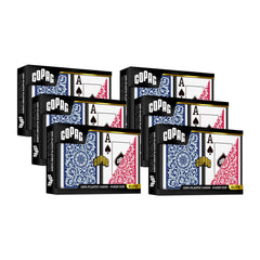 Copag 1546 Design poker cards in red and blue with durable PVC finish for long-lasting gameplay.