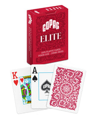 Copag Elite plastic playing cards with red back poker size for smooth play.