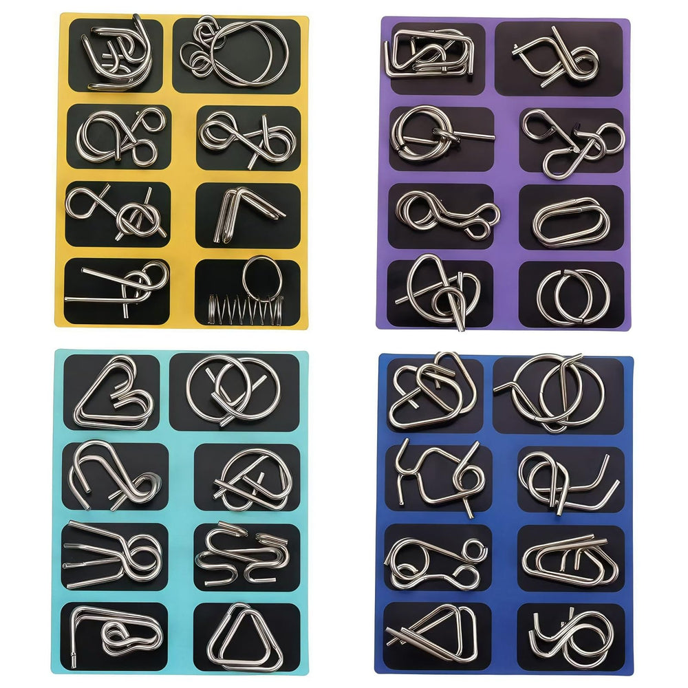 COREXISLY 32-piece metal brain teaser puzzles with pouch for mindful, screen-free fun.