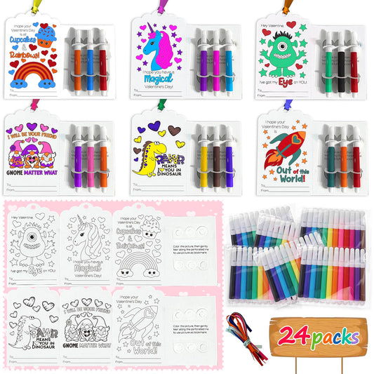 CORTUNARIO valentines bookmarks kit with 24 bookmarks and colored pens for classroom gift exchanges.