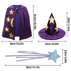 CosInStyle Kids Wizard Cloak Purple star pattern detail on cape