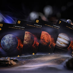 Cosmos Playing Cards Jupiter with rings creates striking table centerpiece visuals