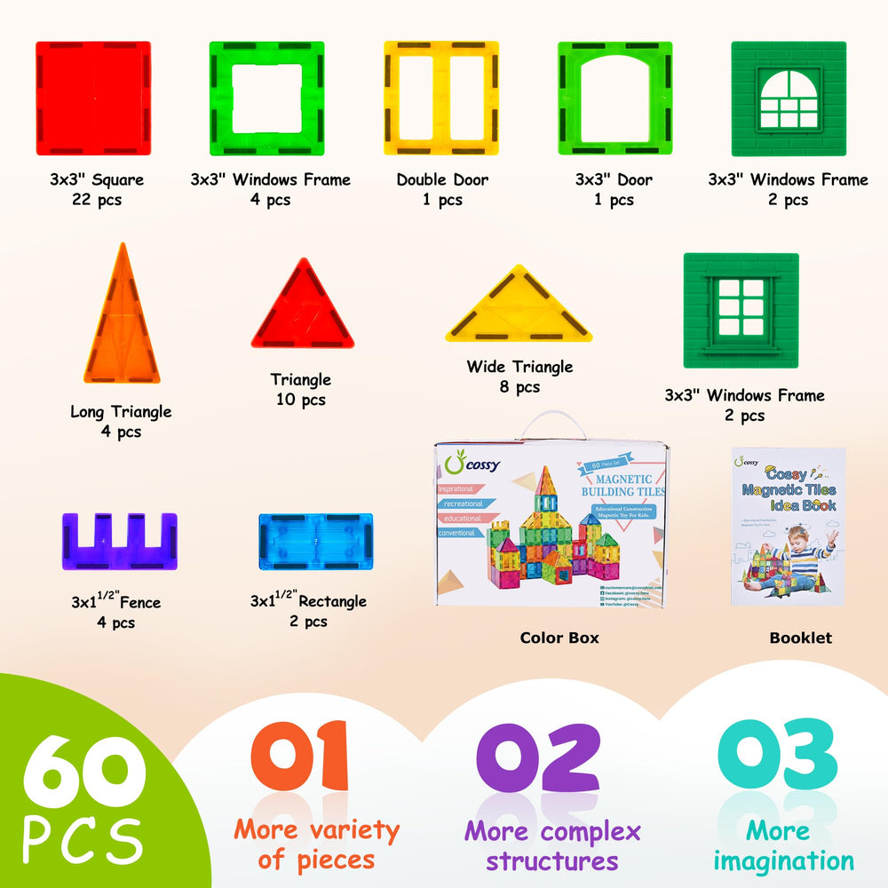 Cossy magnet tiles child building 3D designs fosters color recognition and spatial concepts