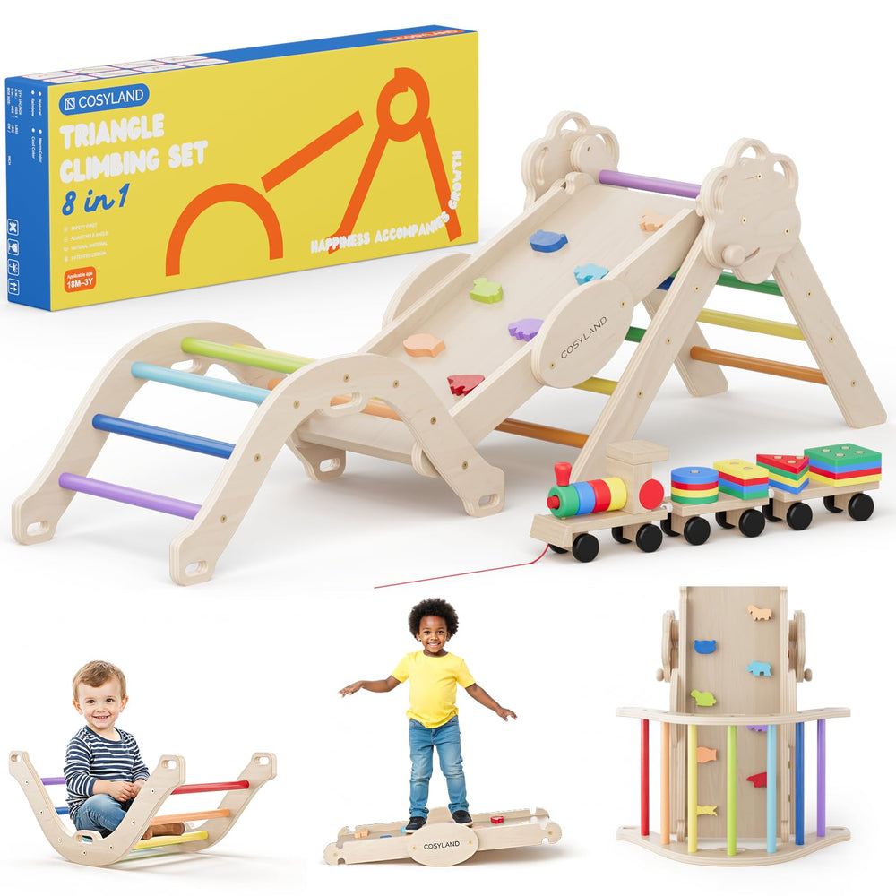 COSYLAND Pikler Triangle Set climbing triangle boosts toddler balance and confidence during indoor play