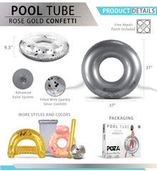 POZA silver confetti pool float side view shows UV resistant durability