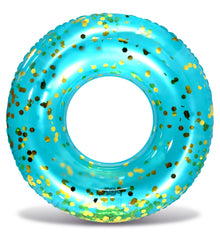 CoTa Global Blue Gold pool float front view with sparkling confetti for sunny days