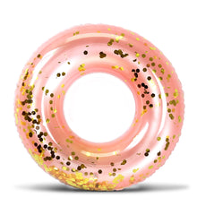 CoTa Global rose gold confetti pool float tube gleams in sunlight for pool parties