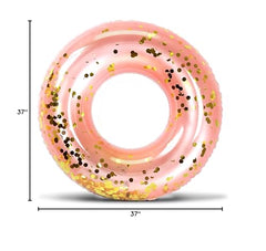 Inflate and store the CoTa Global rose gold confetti pool float