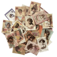 Cotrida 60pcs vintage postage stamp stickers on translucent washi paper for scrapbooking and journaling.