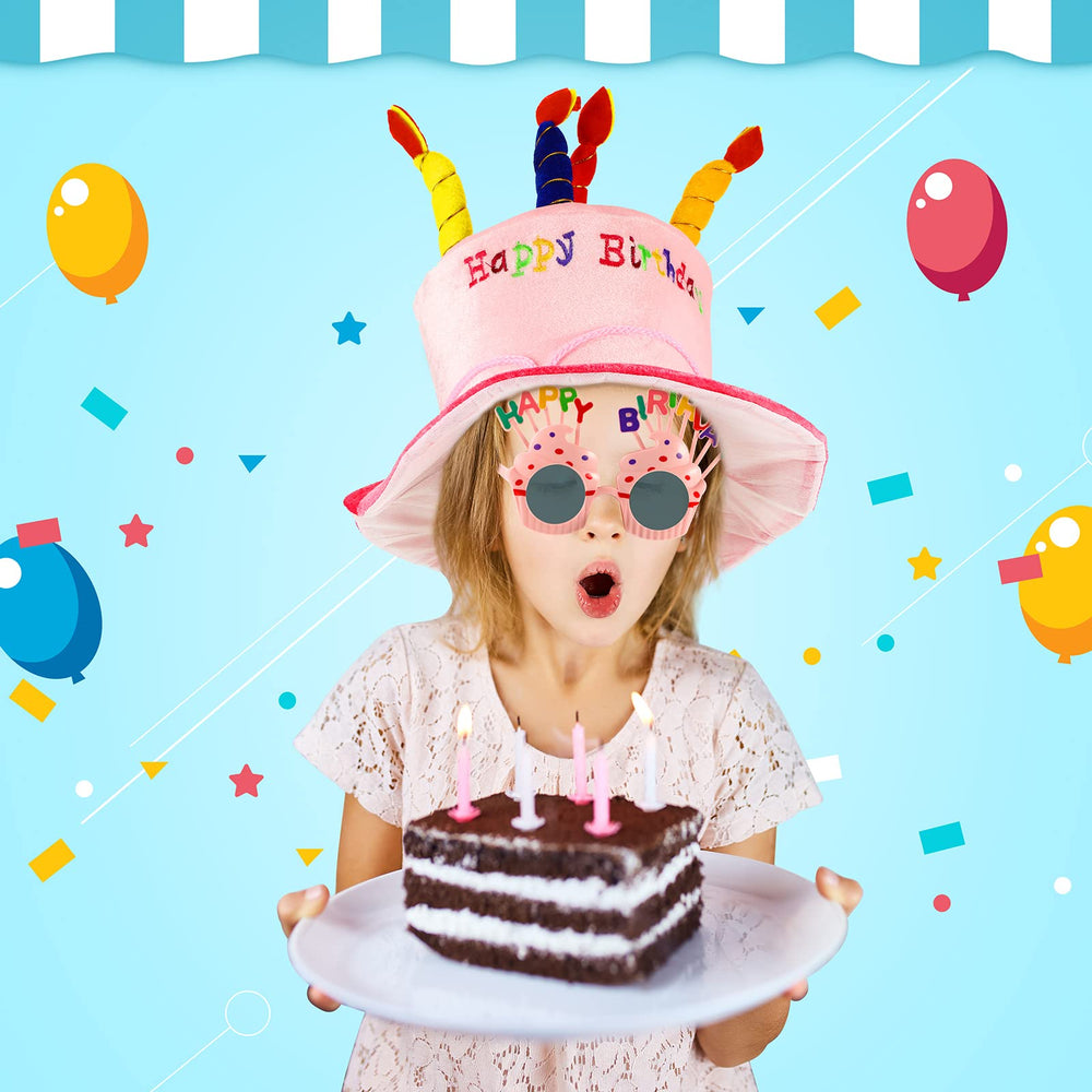 Coume birthday cake shaped hat with candles for height