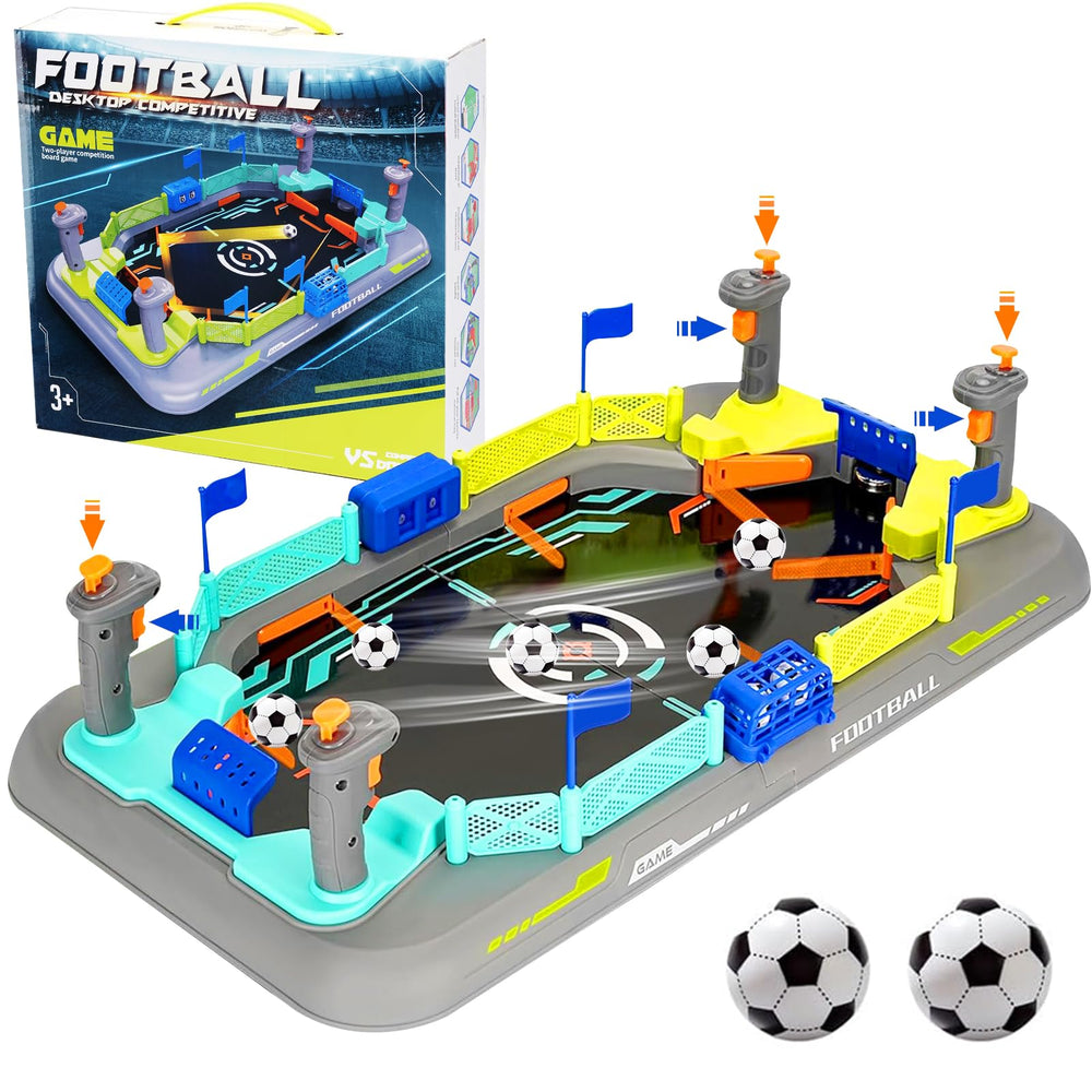 COUOMOXA mini soccer board game table-top foosball setup enables quick, tool-free play.