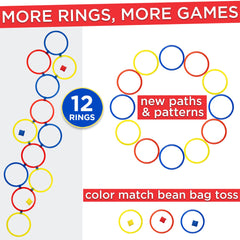 Three beanbags included for tossing and targeting activities.