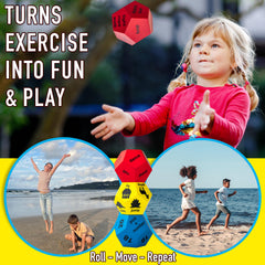 Three large Covelico dice set shown for varied movement ideas in a class