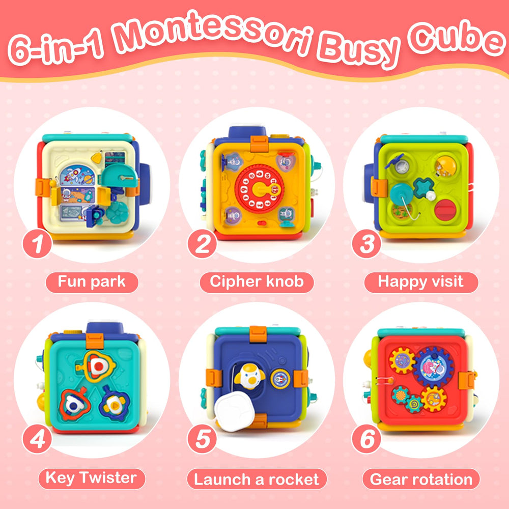 Covsen Montessori Busy Cube: pressing buttons enhances fine motor skills during hands-on exploration
