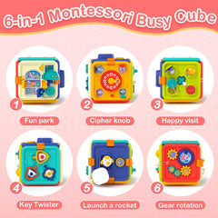 Covsen Montessori Busy Cube: pressing buttons enhances fine motor skills during hands-on exploration