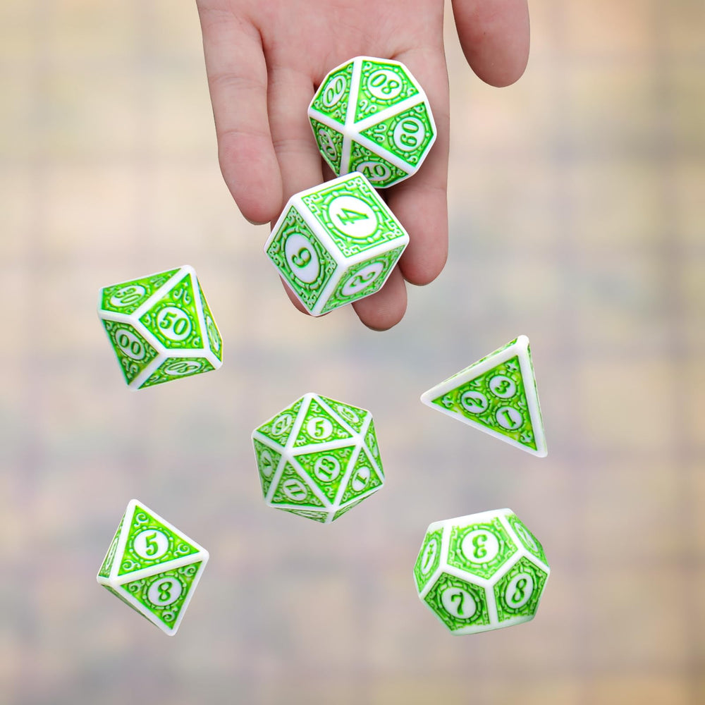 Coyeekn dice on table suited for DND and MTG.